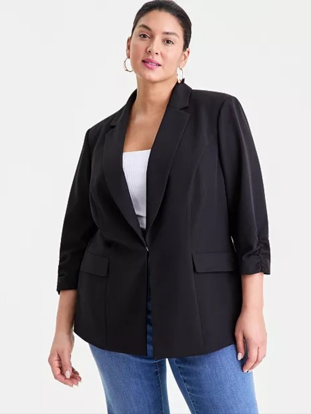 I.N.C. International Concepts | Kiss-Front 3/4-Sleeve Blazer | Black| 2X